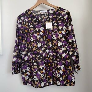 Gerry Weber 42 US‎ 12 NEW Blouse 3/4 Sleeve Purple Black Abstract Office Relaxed